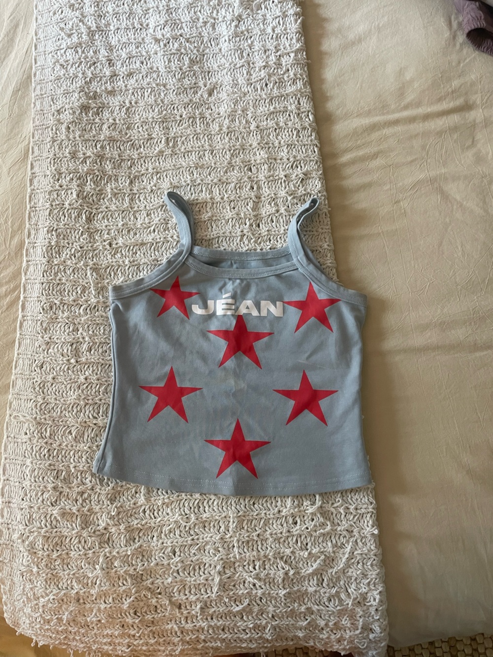 With Jean Light Blue Tank Top with Red Stars